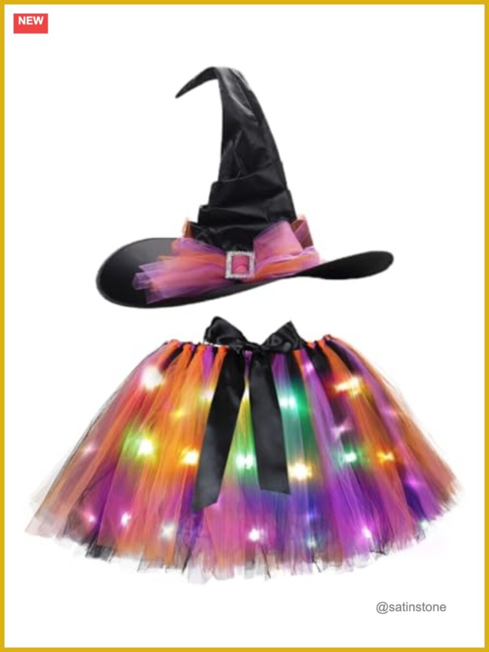 Handmade Witch Tutu Costume Set with LED Lights and Witch Hat